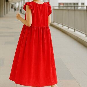Chepe Italy Maxi Dress with Ruffled Sleeves in Bright Red - Size Medium